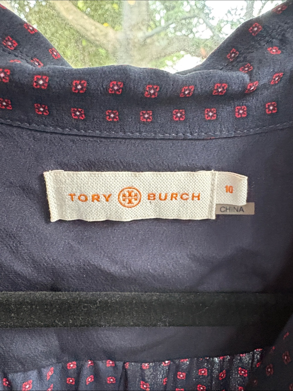 Tory Burch Silk Navy Blouse with Red Dot Print-10 - Picture 3 of 4